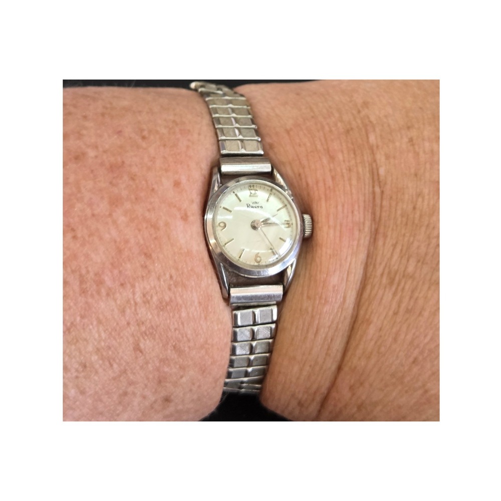 Riviera Mechanical Watch Womens Silver Vtg Swiss Made 0750 Wind Up Not Running